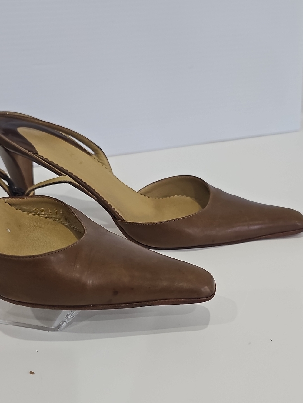 GUCCI Brown Leather Heel Size 6 Slingback Pumps pointed - Picture 12 of 14